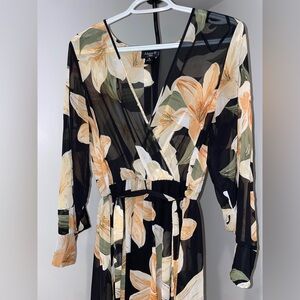 Floral Long Sleeve Dress - Black and Orange